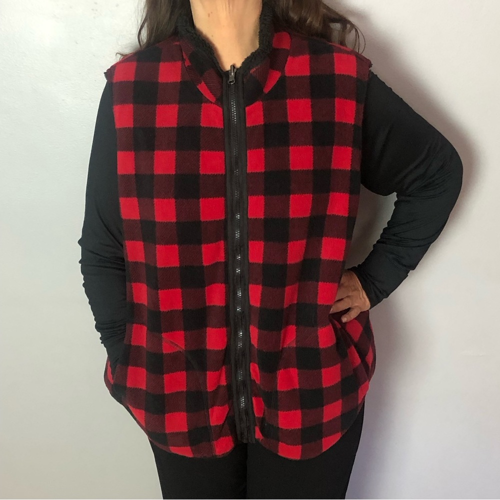 North Style Buffalo Check Fleece Vest Double Sided Sz 1X